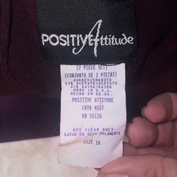 Vintage Positive Attitude Women 16 Plum Purple Shoulder Pad Long Sleeve Top (P) - Picture 5 of 6